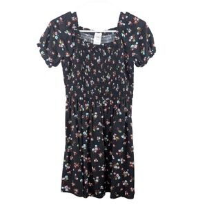 Forever‎ Me Girls Dress Size XL 14/16 Black Floral Smocked Puff Boho Cottagecore